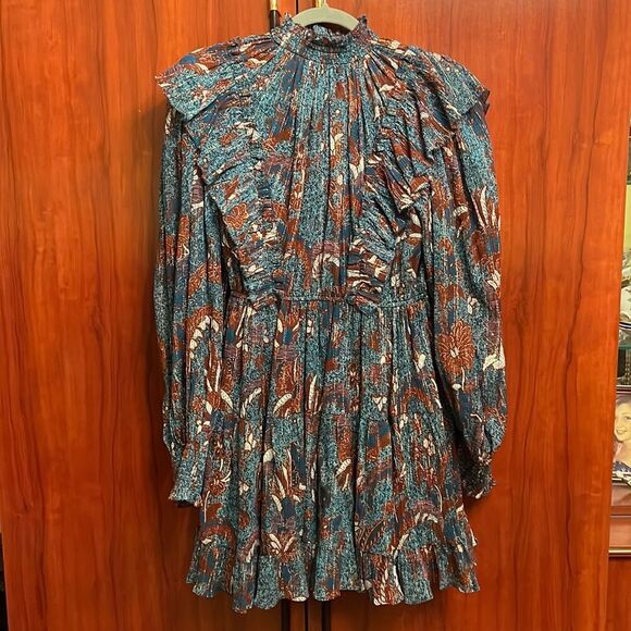 Ulla Johnson Blue Metallic Ruffle Mini Dress - Picture 4 of 5